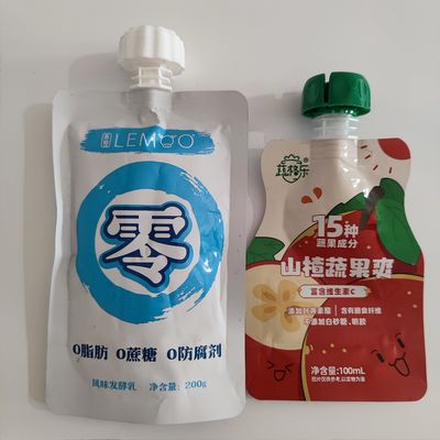Sput Stand Up Bag Succo di latte Tè di soia Latte Energy Drink Vino Cocktail Latte Liquido Purè di frutta Ketchup Salsa Suczione Sput Bag